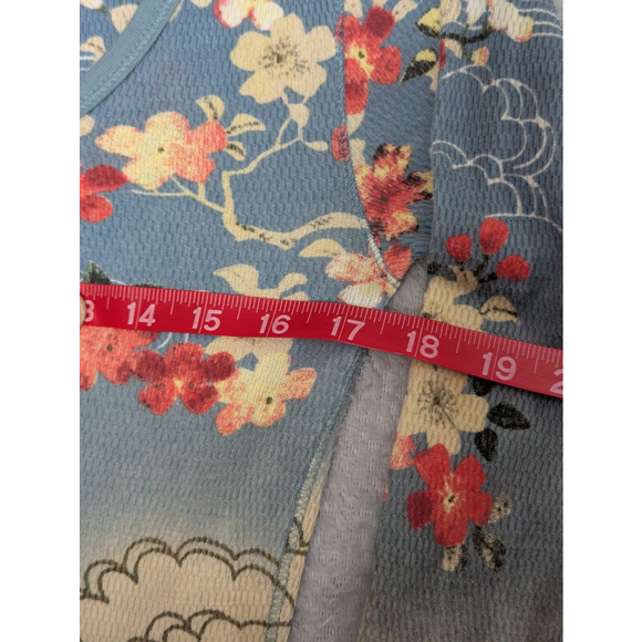 Lucky Brand Shirt Women's M Long Sleeve Tee Blue Beige Floral Japanese Y2K - Picture 5 of 5